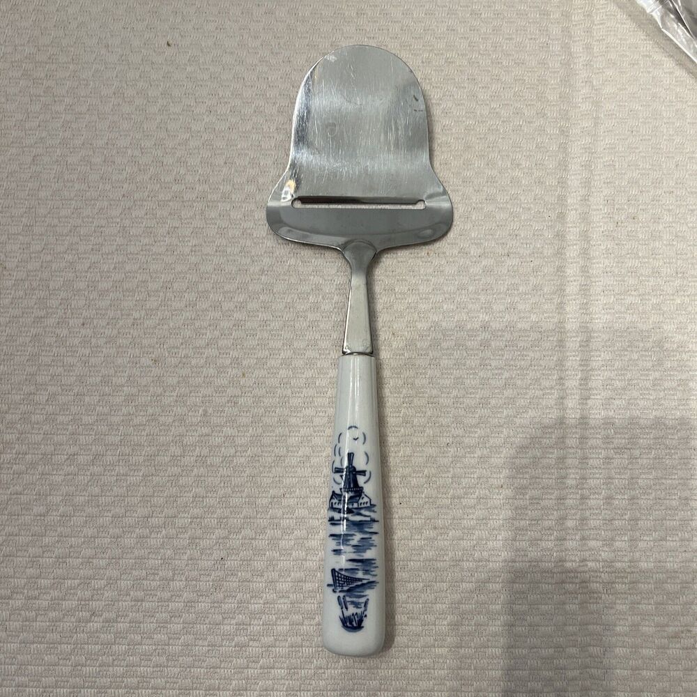Vintage Delft Elesva Cheese Slicer , Ceramic Handle, Dutch Blue &WhiteWindmill